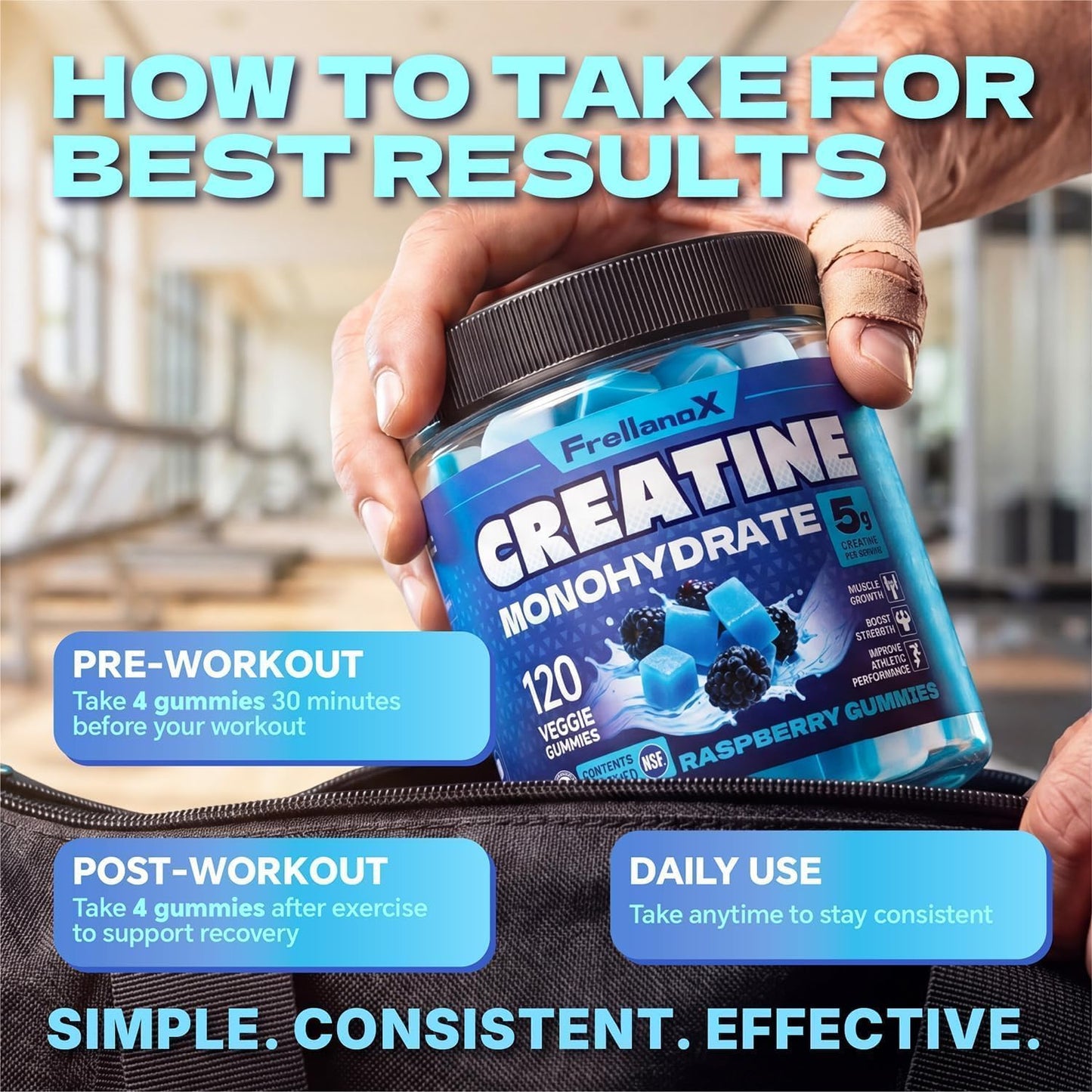 Creatine Monohydrate Gummies 5G – NSF Certified, Sugar-Free Formula for Muscle Strength and Recovery, 120 Count