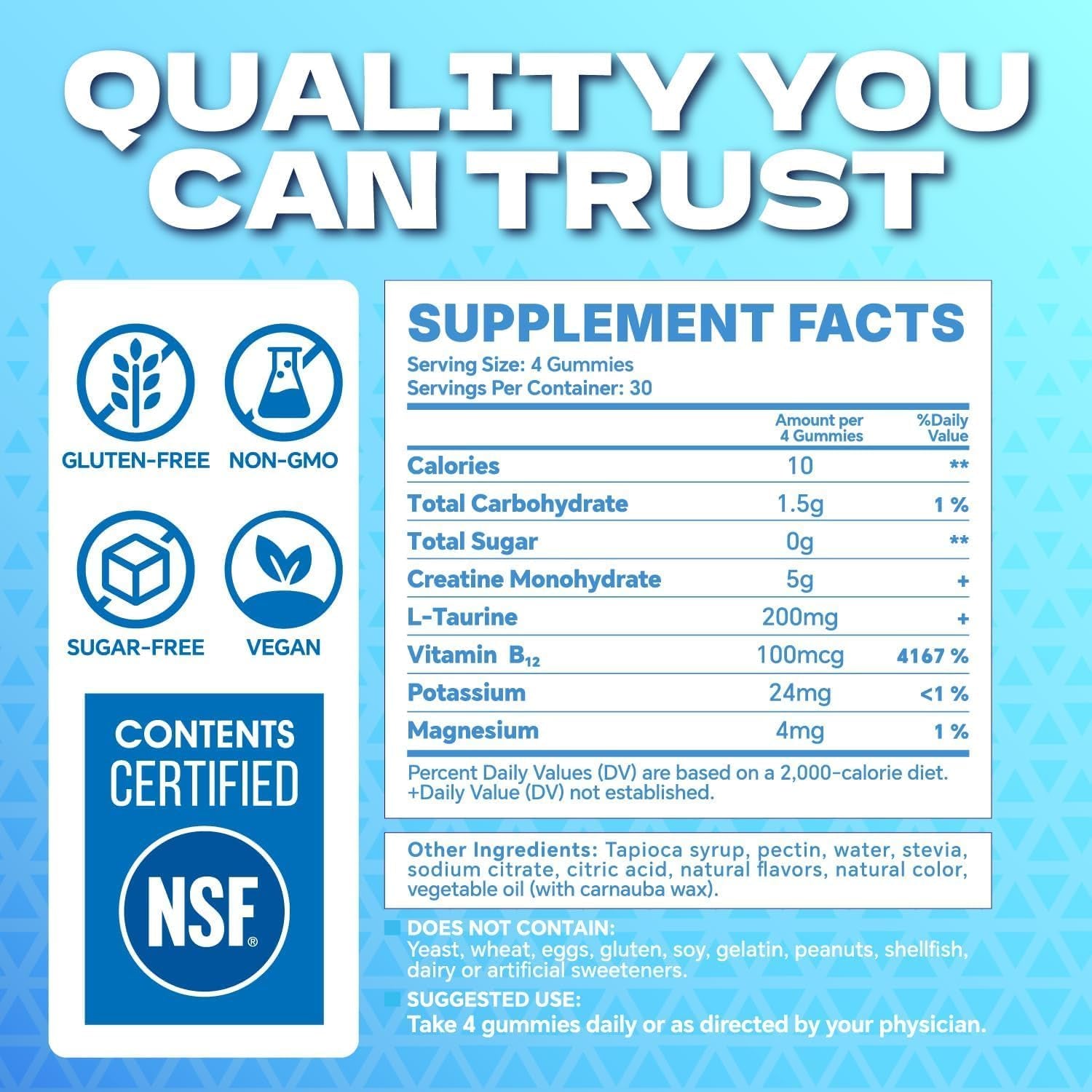 Creatine Monohydrate Gummies 5G – NSF Certified, Sugar-Free Formula for Muscle Strength and Recovery, 120 Count