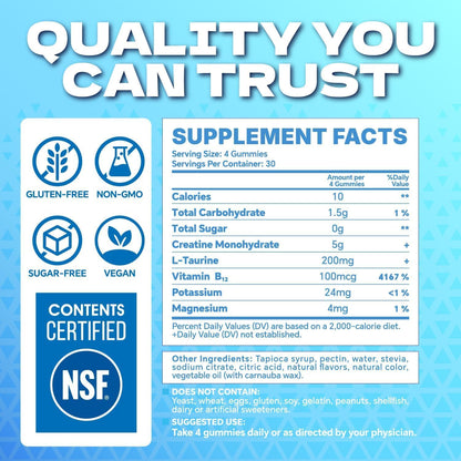 Creatine Monohydrate Gummies 5G – NSF Certified, Sugar-Free Formula for Muscle Strength and Recovery, 120 Count