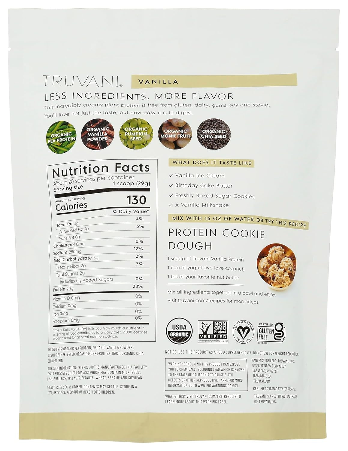 Vegan Pea Protein Powder | Vanilla | 20G Organic Plant Based Protein per Serving | 20 Servings | Keto | Gluten & Dairy Free | Low Carb | No Added Sugar
