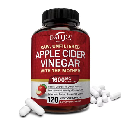 Daitea Raw Organic Apple Cider Vinegar - Gut Health, Digestion, Detox & Cleanse, Immune Supplement, Natural Vegetarian Capsules