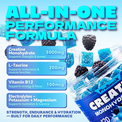 Creatine Monohydrate Gummies 5G – NSF Certified, Sugar-Free Formula for Muscle Strength and Recovery, 120 Count