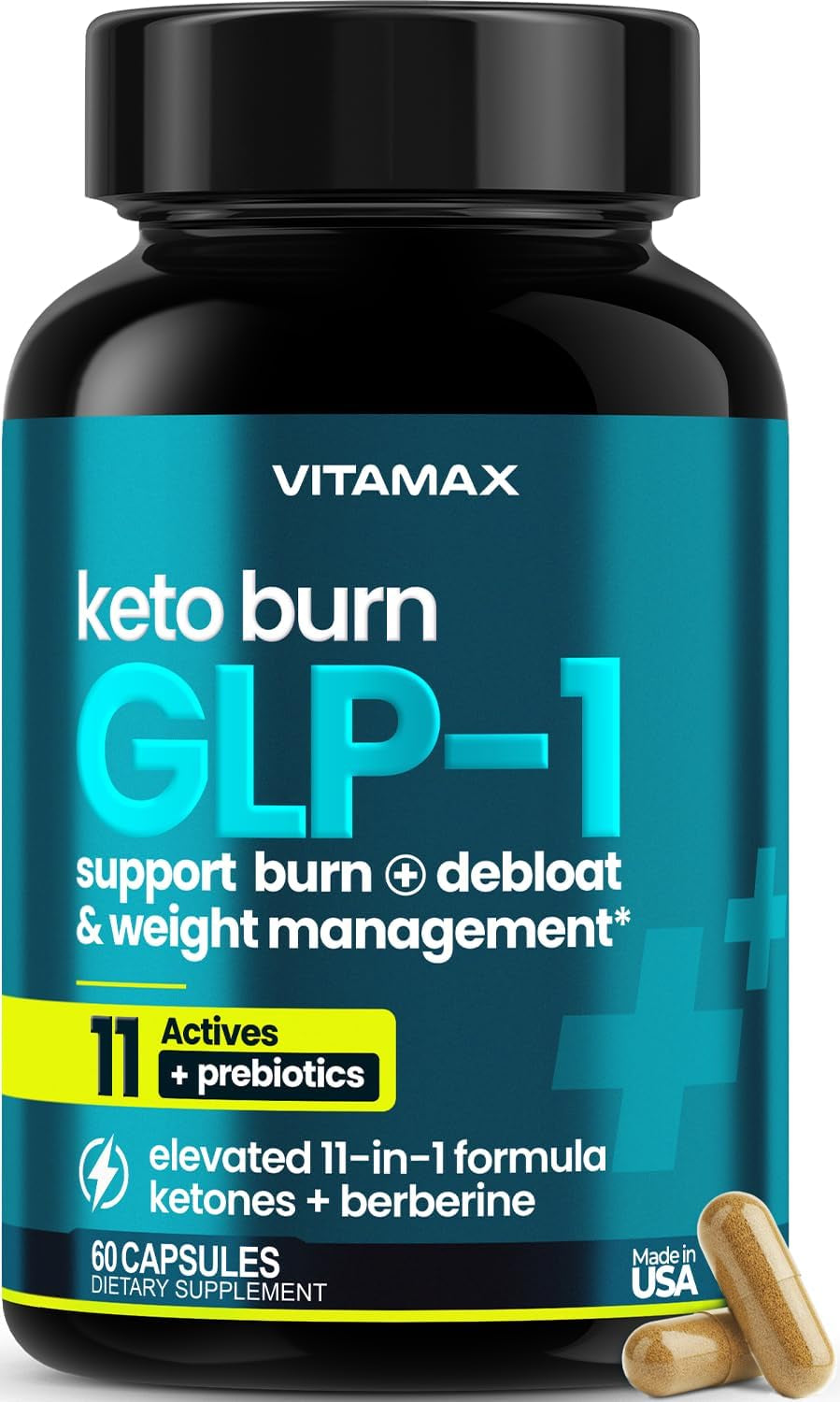 GLP-1 Support Supplement – BHB Ketones, ACV, Berberine & Prebiotics for Appetite & Cravings, 60 Count