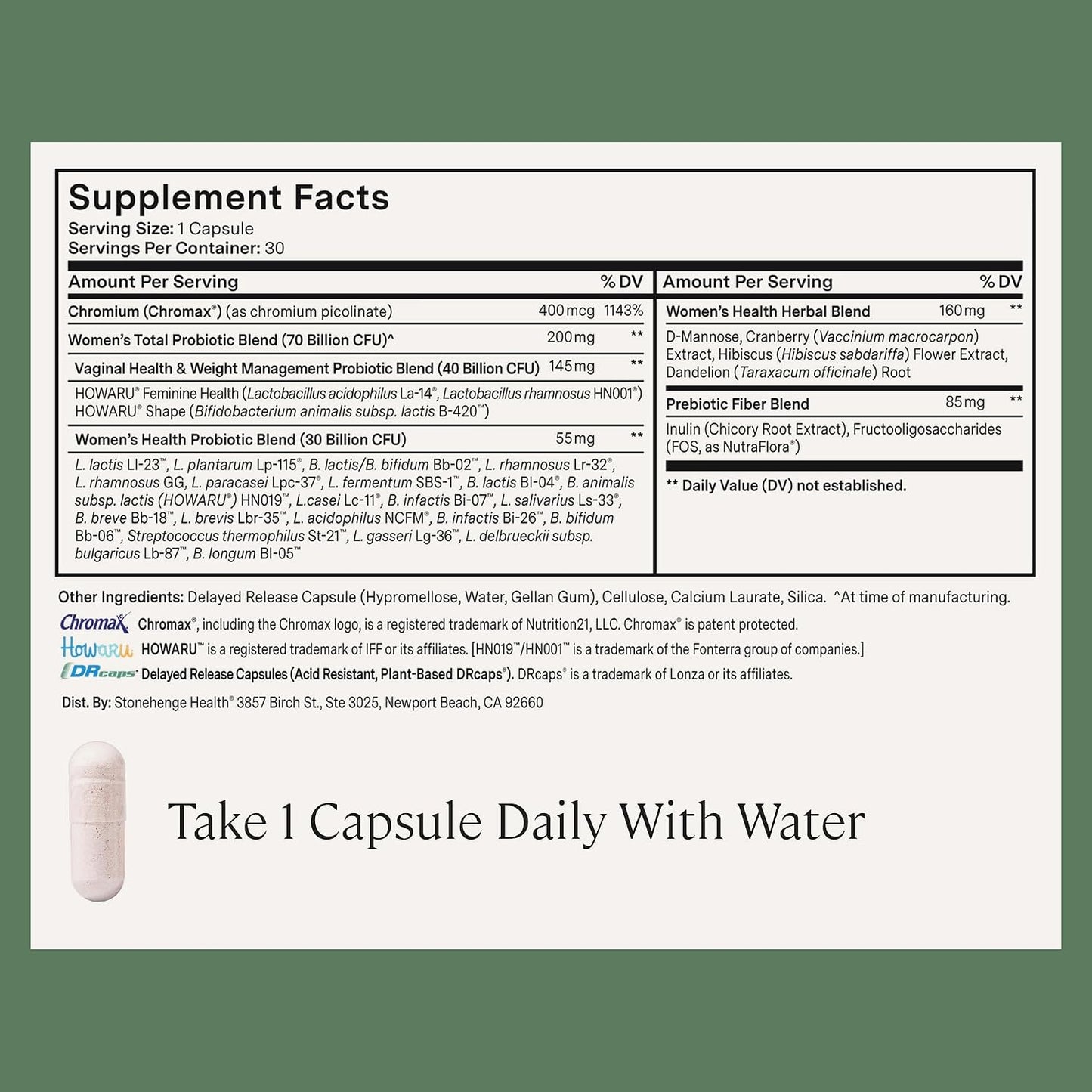 Women's Probiotic with 70 Billion CFU, 24 Strains & Prebiotic Fiber for Weight Management, Focus, Mood, Digestive, Vaginal, and Immune Support - Non-GMO, 30 Delayed-Release Vegetarian Capsules