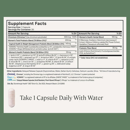 Women's Probiotic with 70 Billion CFU, 24 Strains & Prebiotic Fiber for Weight Management, Focus, Mood, Digestive, Vaginal, and Immune Support - Non-GMO, 30 Delayed-Release Vegetarian Capsules