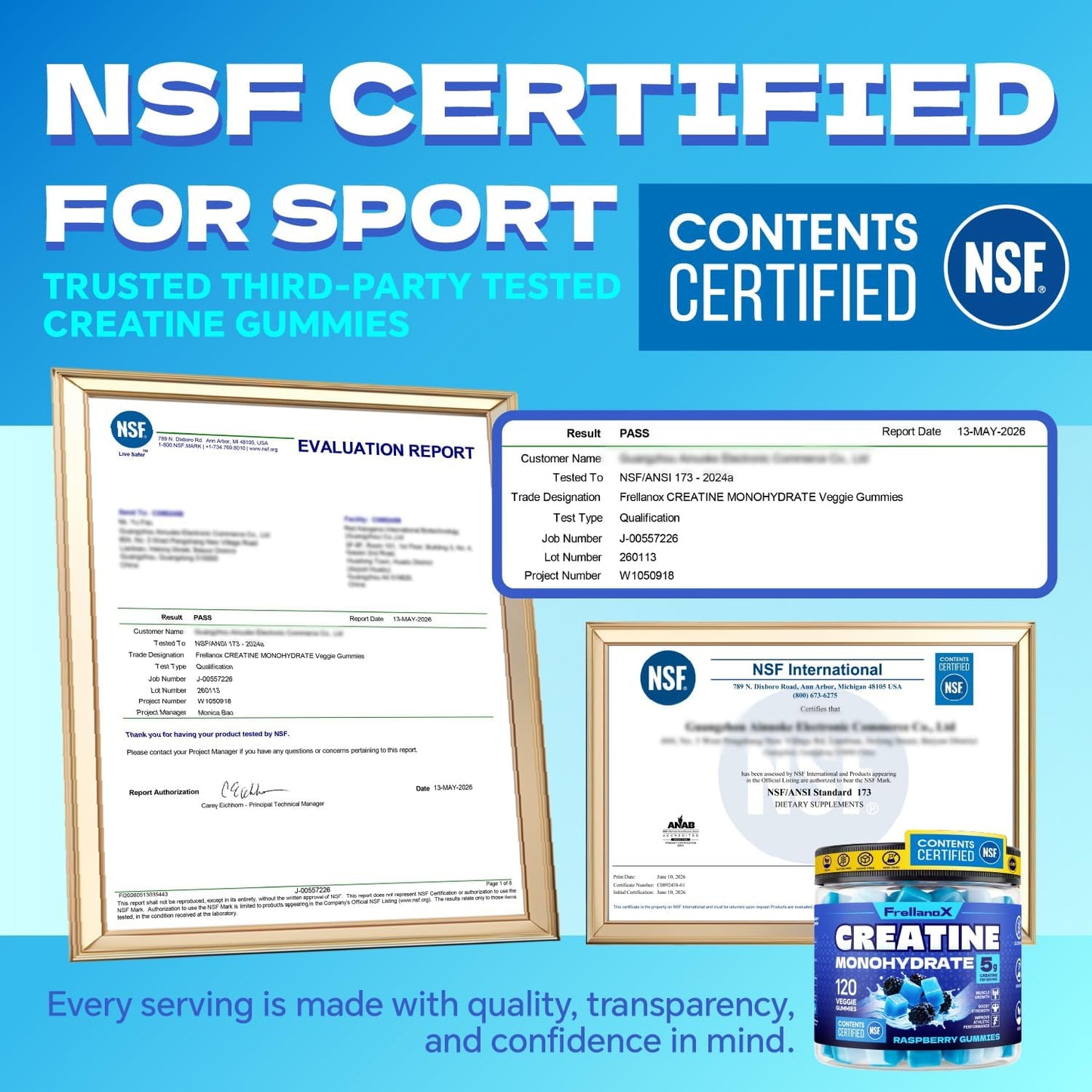 Creatine Monohydrate Gummies 5G – NSF Certified, Sugar-Free Formula for Muscle Strength and Recovery, 120 Count