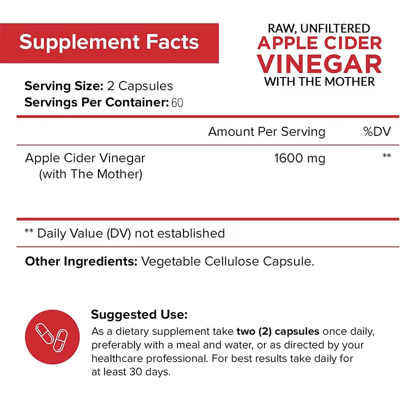 Daitea Raw Organic Apple Cider Vinegar - Gut Health, Digestion, Detox & Cleanse, Immune Supplement, Natural Vegetarian Capsules