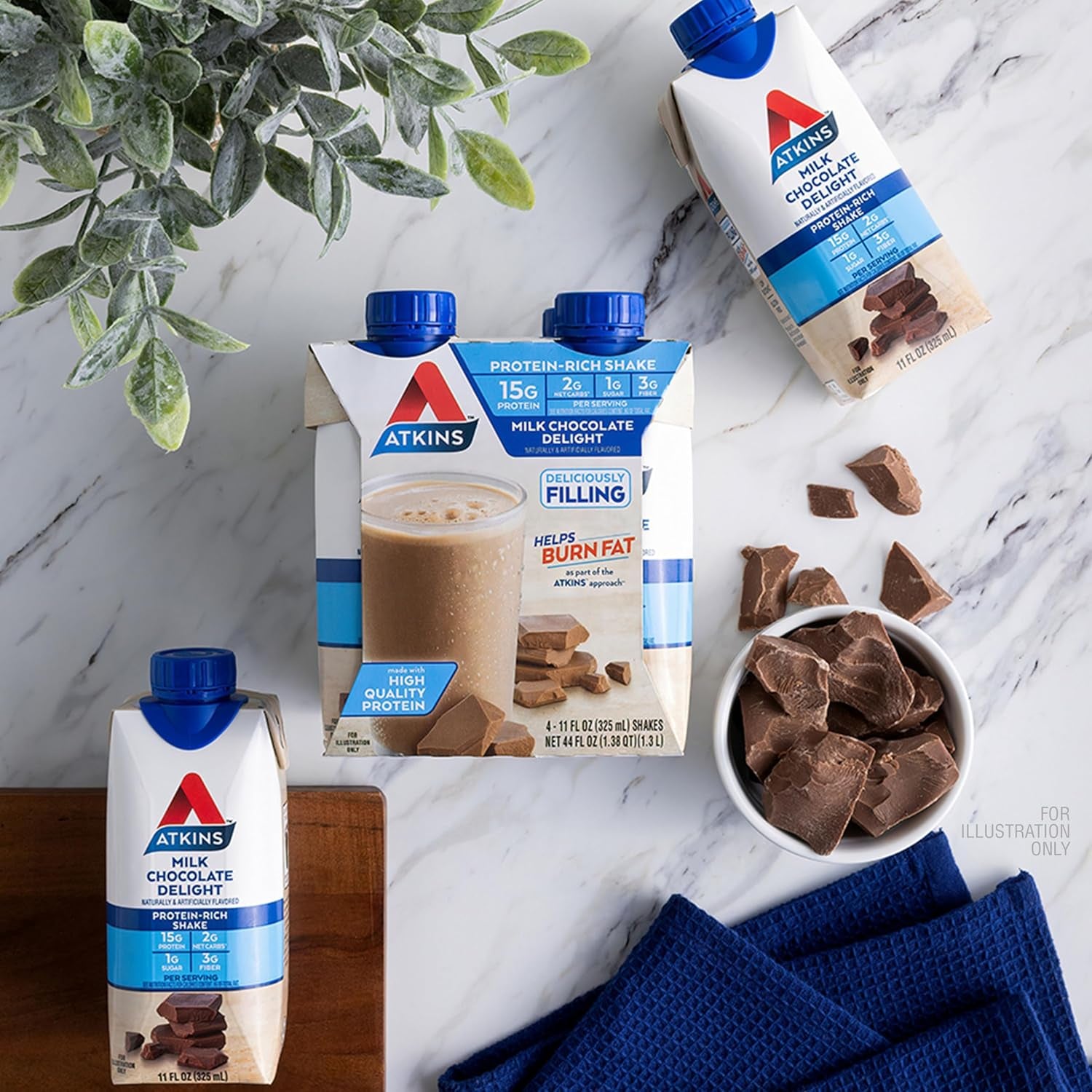 Atkins Milk Chocolate Delight Protein Shake - 15g Protein, Low Glycemic, 2g Net Carbs, 1g Sugar, Keto Friendly, 12 Count (Pack of 2)